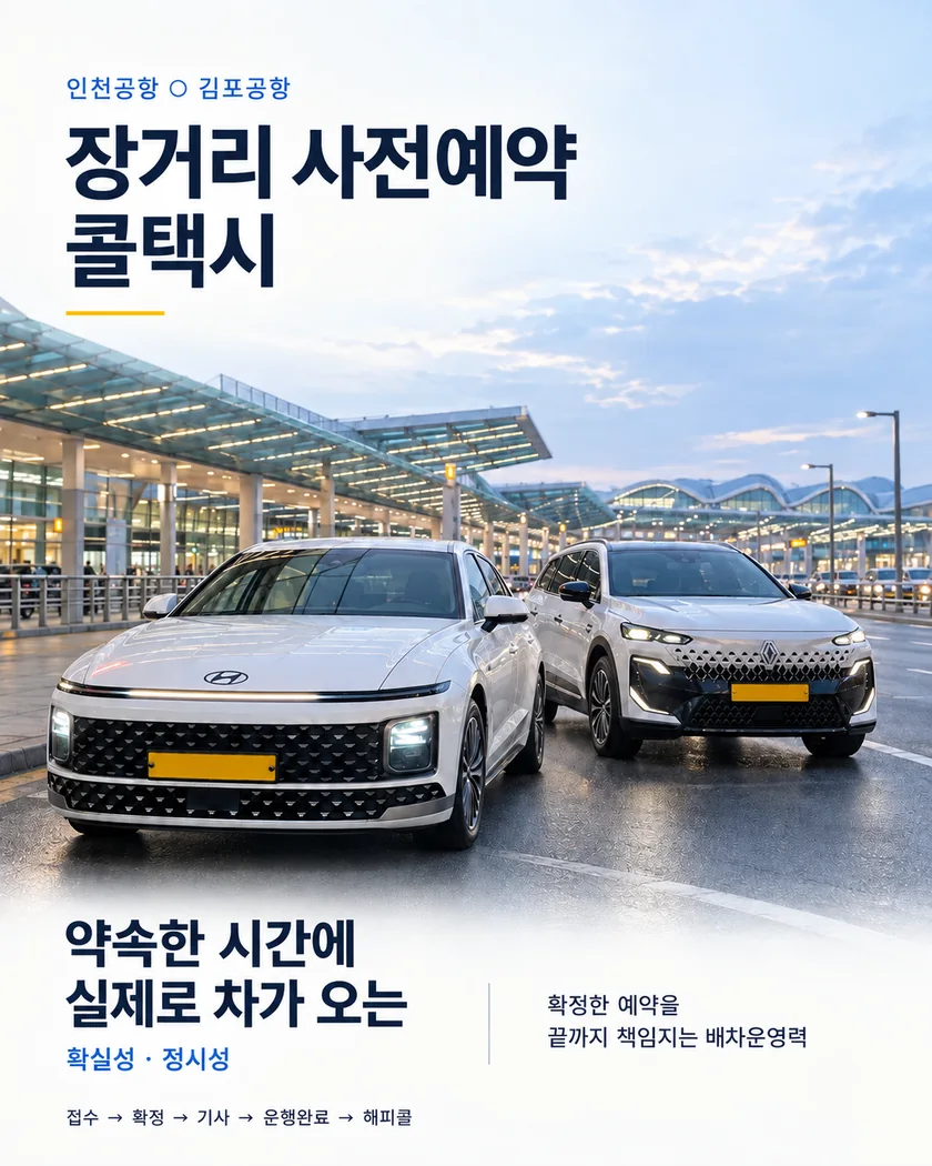 공항 앞 에어스타 세단과 SUV 차량 사진
